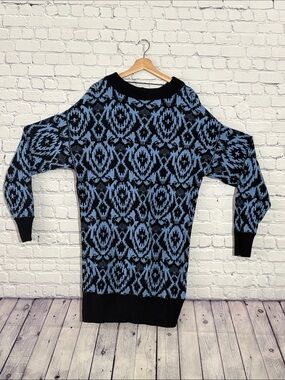 Black and Light Blue Patterned Knit Sweater dress